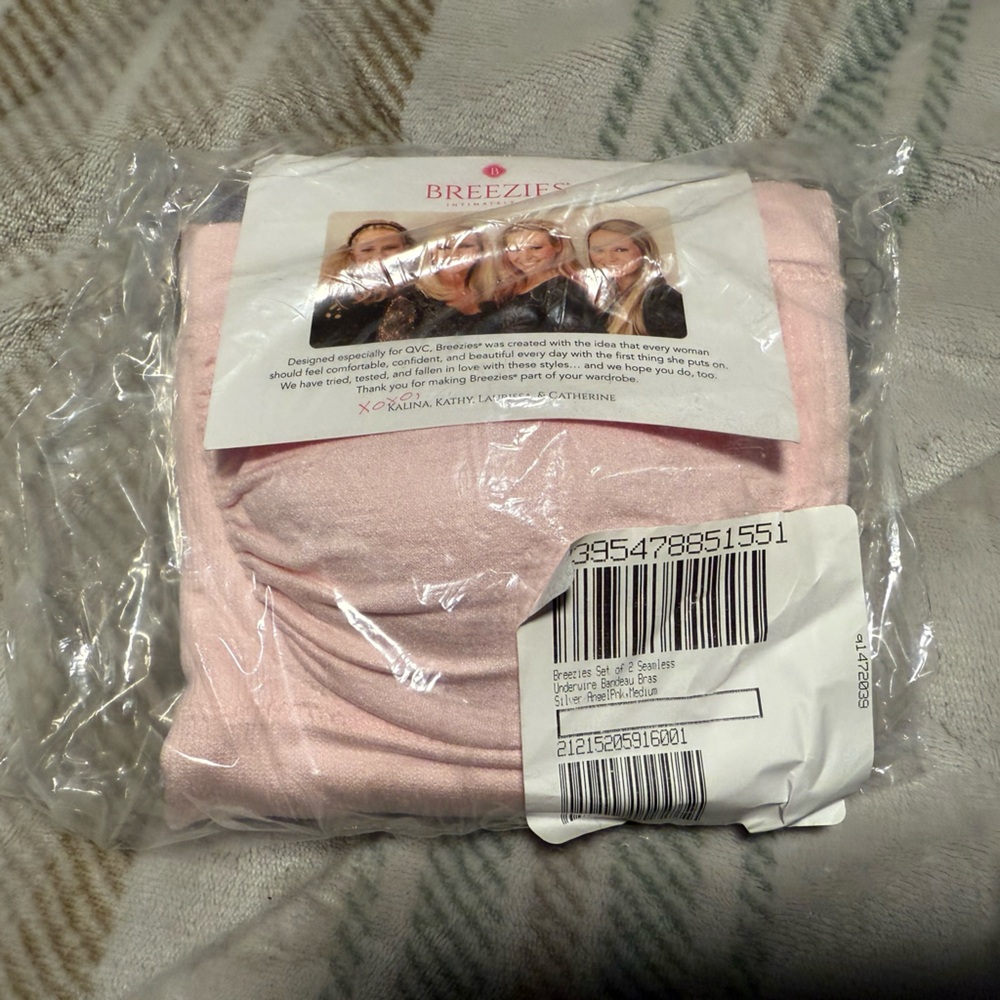 Breeziest set of 2 seamless underwire bandeau bras silver/angel pink size.